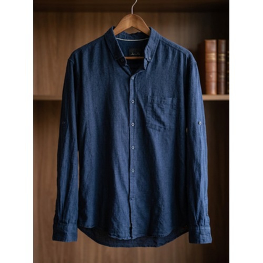 Armita Men Button-Down Shirt XXL Navy Solid Long Sleeve Collared Classic Fit